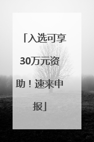 入选可享30万元资助！速来申报