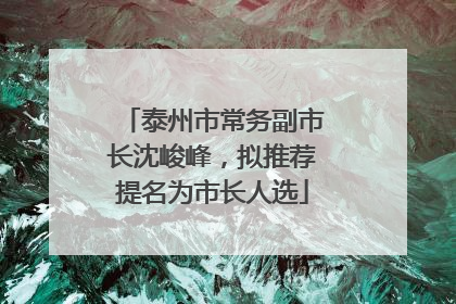 泰州市常务副市长沈峻峰，拟推荐提名为市长人选