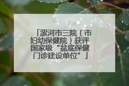 漯河市三院（市妇幼保健院）获评国家级“盆底保健门诊建设单位”